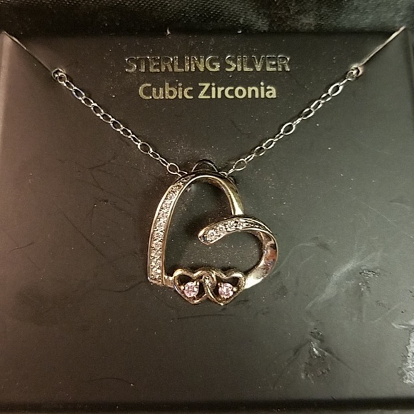 Brand New Sterling Silver CZ Heart Necklace - Picture 5 of 6